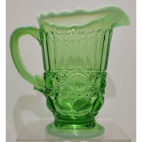 Vintage Moser Eye Winker Green Glass Opalescent Pitcher - Picture 1 of 10